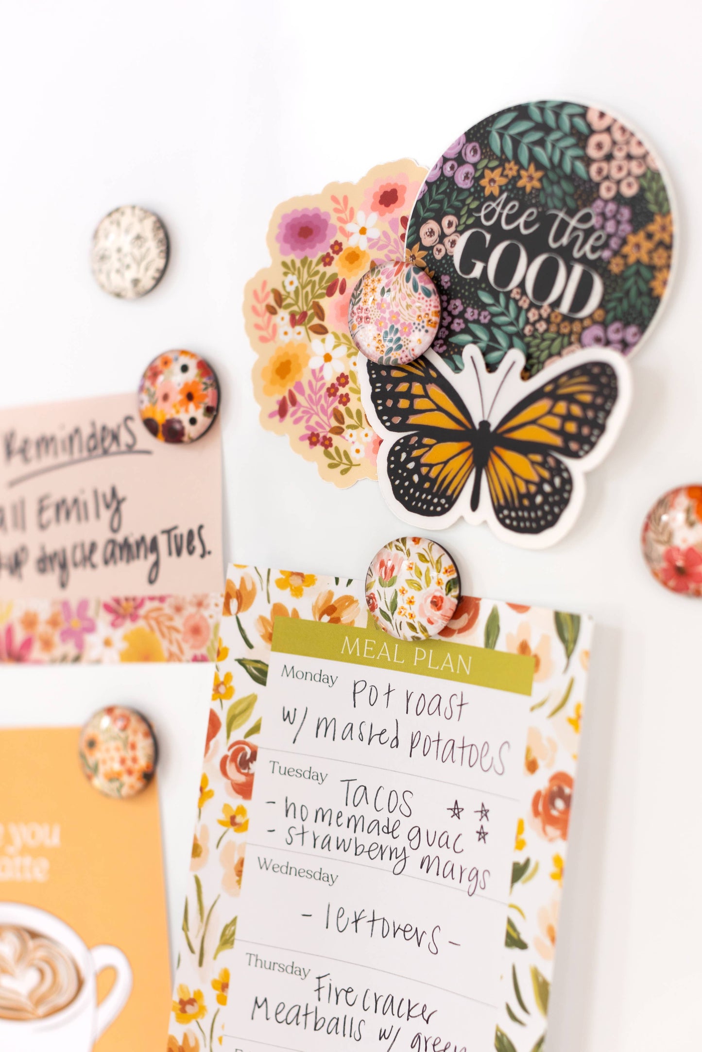 Glass Magnets, Box Set of 8 Floral Magnets: Summer Tones