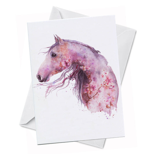 Greeting Card - Majesty - Beautiful Horse and Blossoms