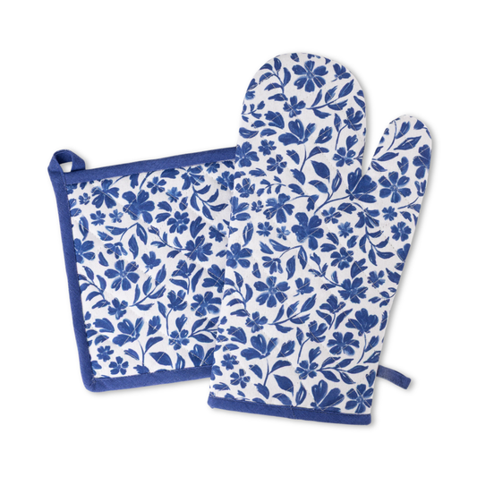 Porcelain Floral Oven Mitt + Pot Holder