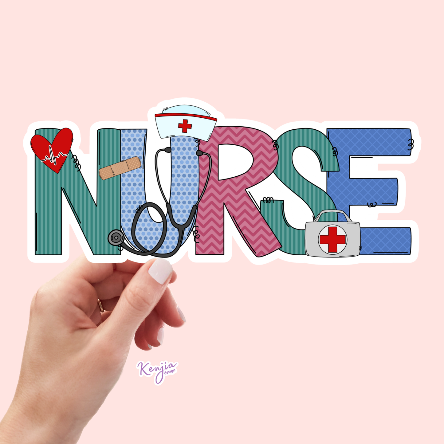 Colorful Nurse Words, Nurse Stickers, Medical and Healthcare: Waterproof Matte