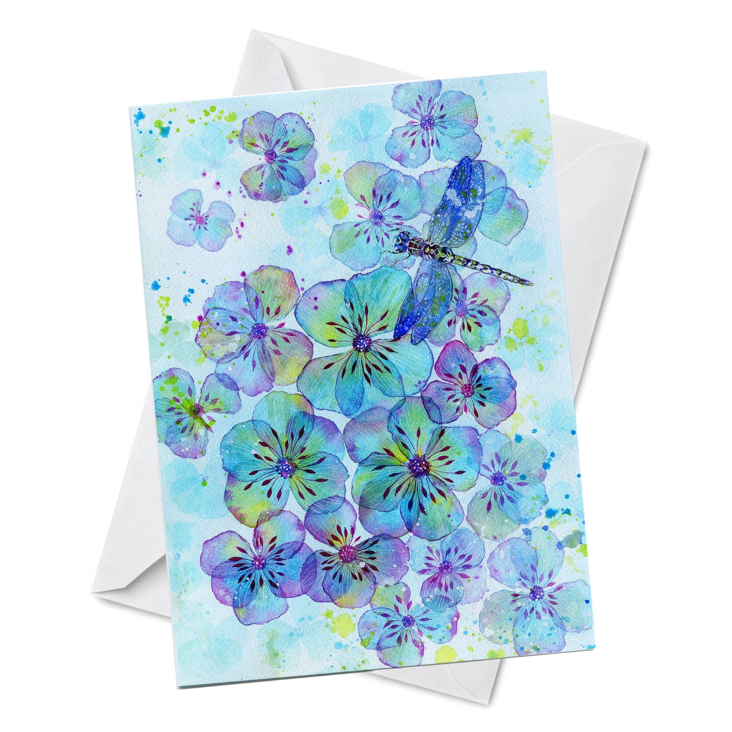 Greeting Card - Petal Carpet - Watercolour Flowers Dragonfly