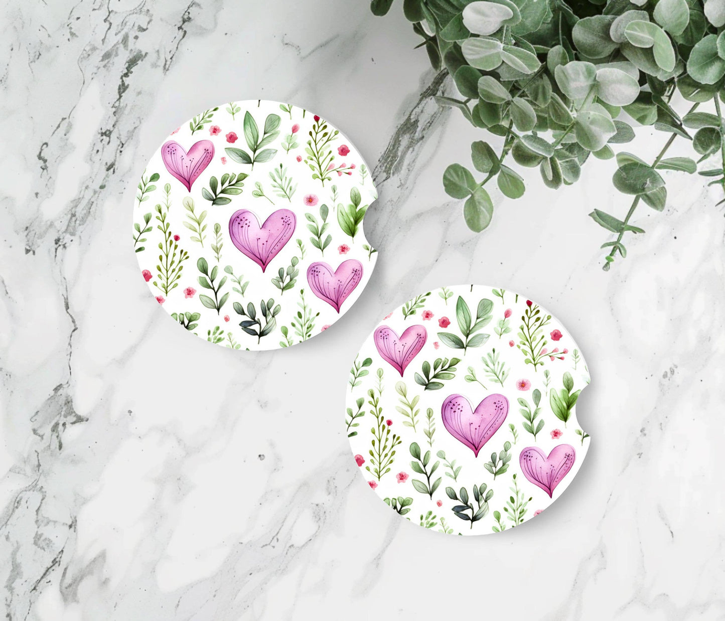 Hearts & Plants Car Coasters - Neoprene Set of 2