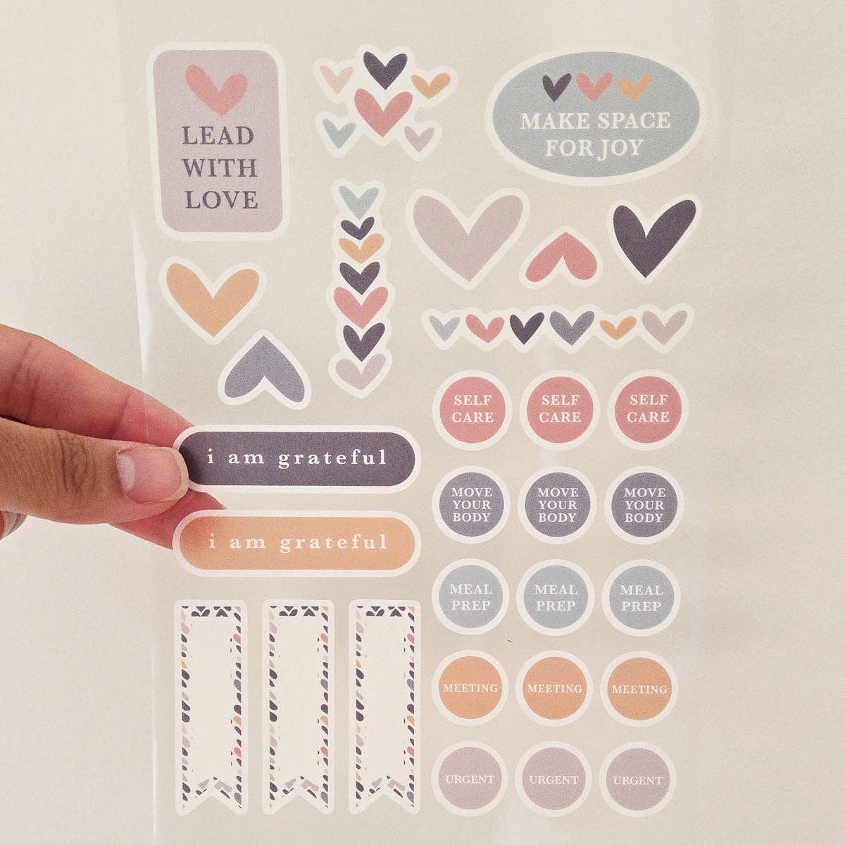 Heartwood Hearts Washi Planner Stickers — Mindful Sticker Sheet for Planners, Journals & Bullet Journaling