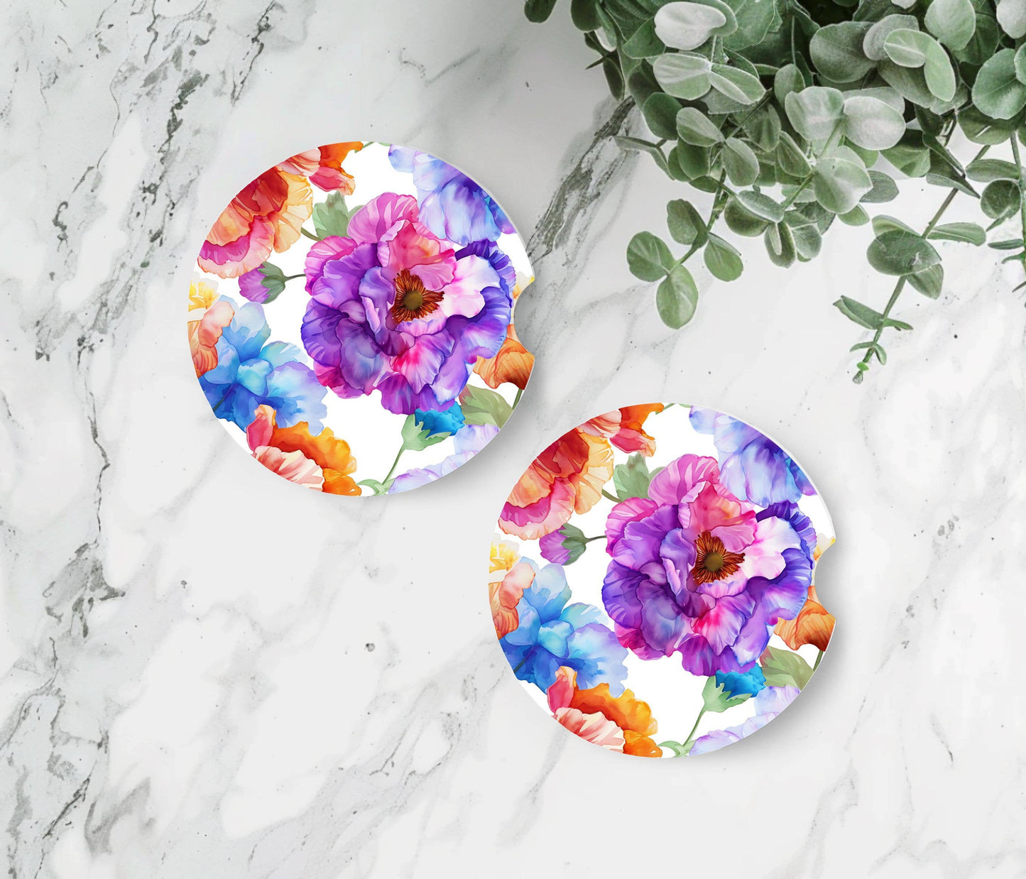 Watercolor Flowers Car Coasters -Neoprene Set of 2