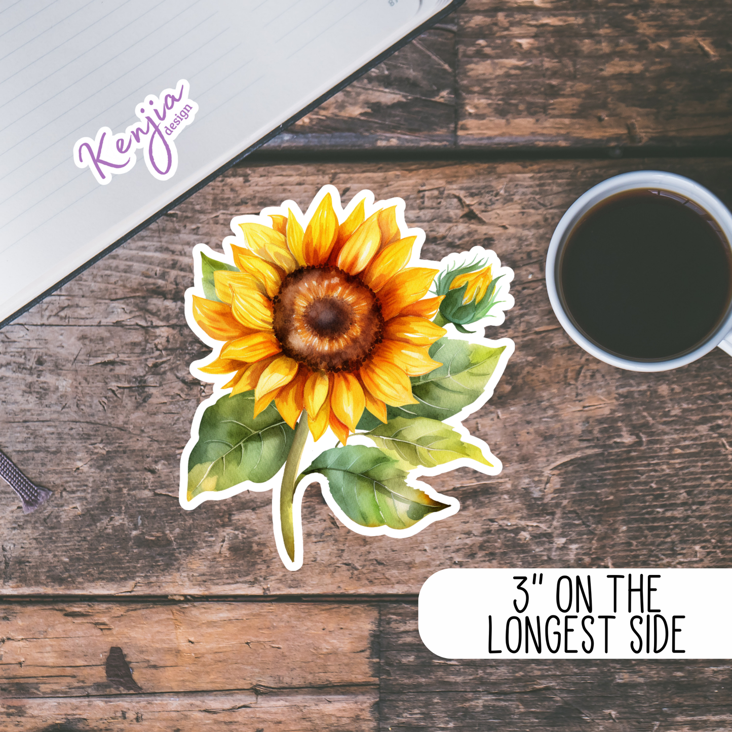 Watercolor Sunflower Sticker / Waterproof: Waterproof Matte