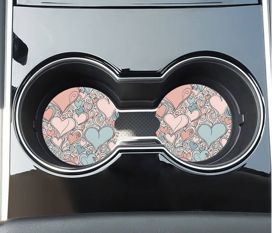 Pastel Hearts Car Coasters -Neoprene Set of 2
