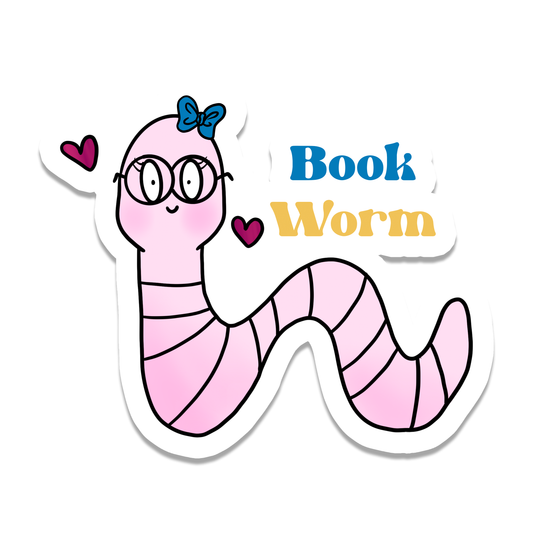 Book Worm | Reading | Books | Waterproof Sticker | 3"