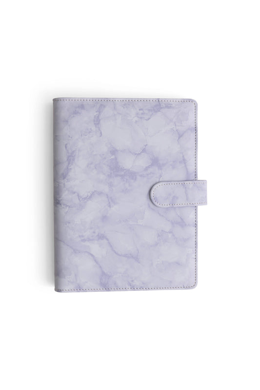 A5 Binder: 6 Hole with Elastic Pen Holder & Magnetic Closure: Marbled Purple