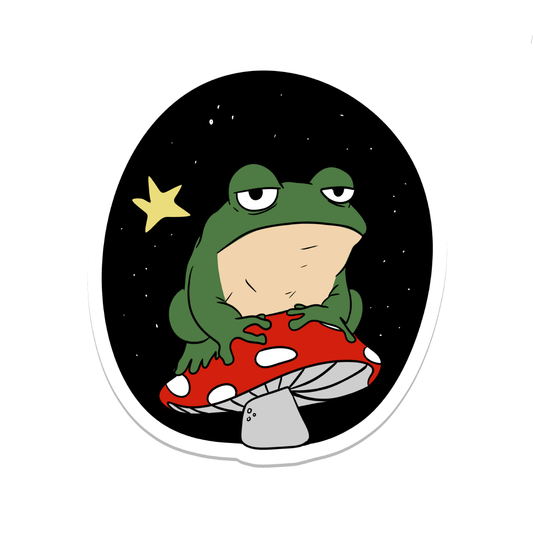 Frog on Mushroom | Nature | Waterproof Sticker | 3"