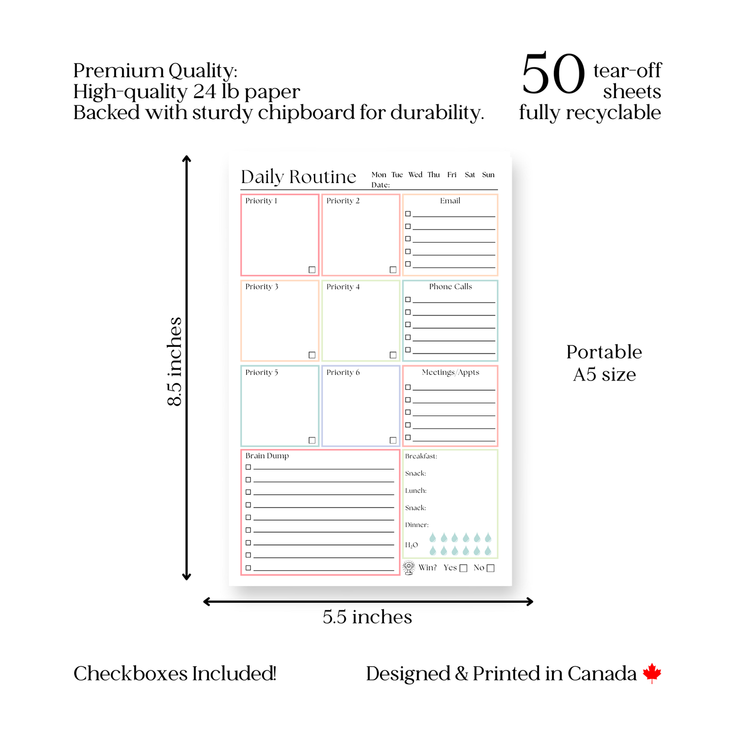 Daily Routine and Priority Planner: 50-Page Tear-Off Notepad