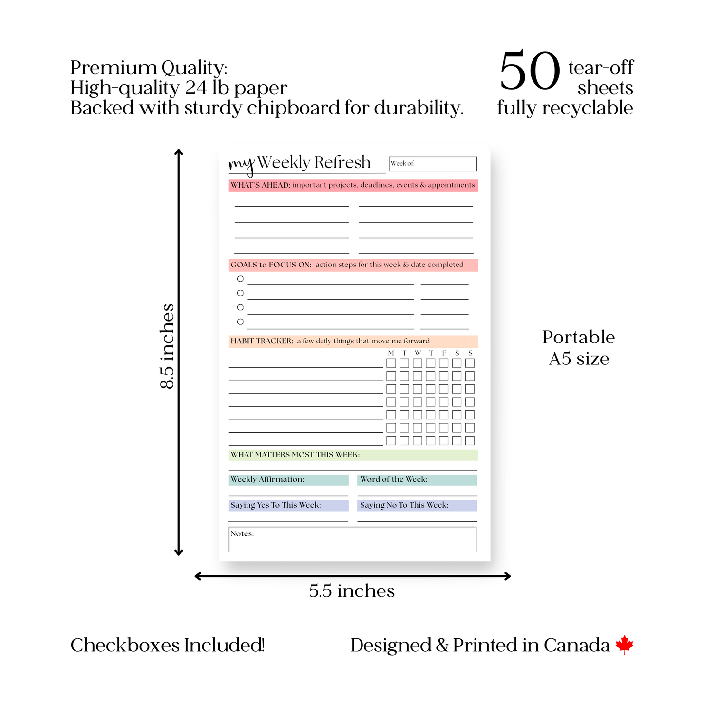 My Weekly Refresh Weekly Life Planner: 50-Page Notepad