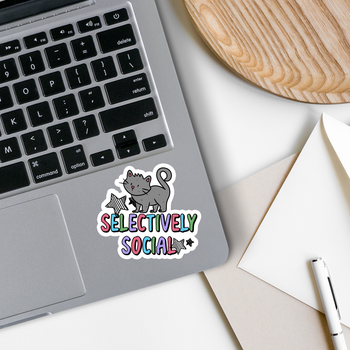 Selectively Social | Cat | Pets | Waterproof Sticker | 2.5"