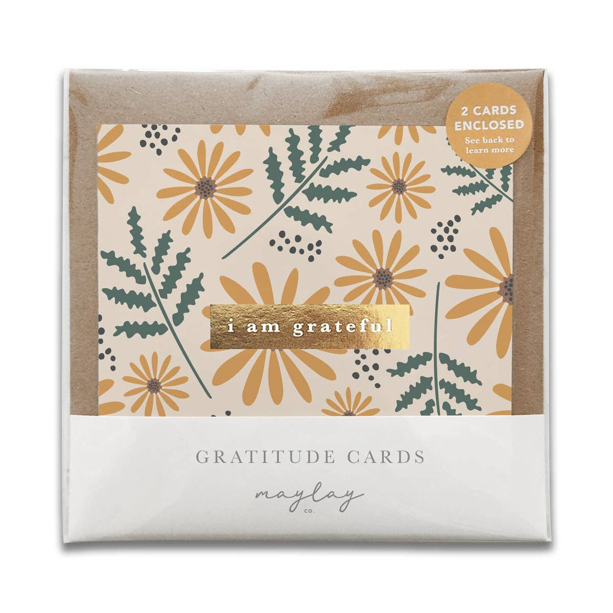 Hello Daisy Floral "I Am Grateful" Gratitude Greeting Cards (Set of 2) — Pay-It-Forward Thank You Cards