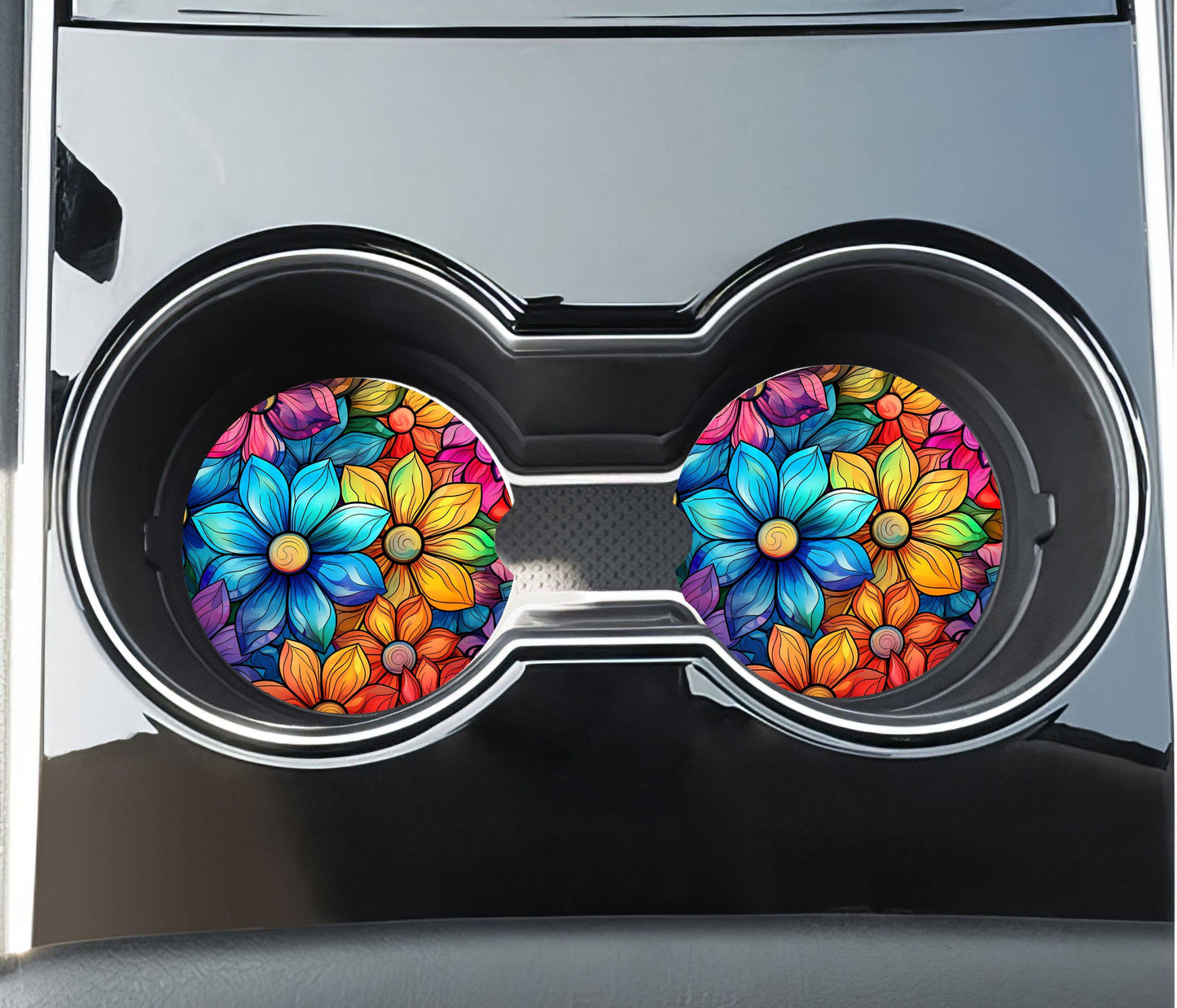 Neon Flower Car Coasters - Neoprene Set of 2