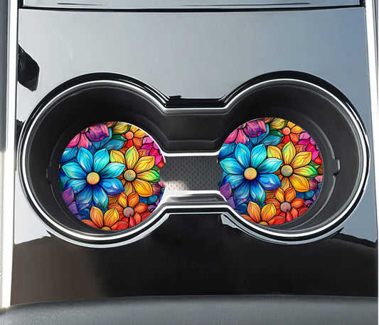 Neon Flower Car Coasters - Neoprene Set of 2