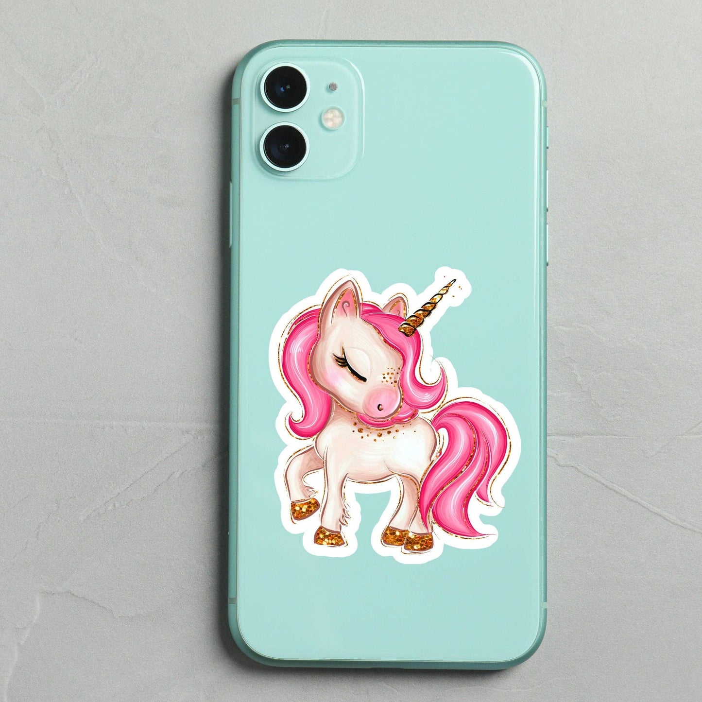 Pink Unicorn Cute Sticker with Closed Eyes / Waterproof: Waterproof Matte