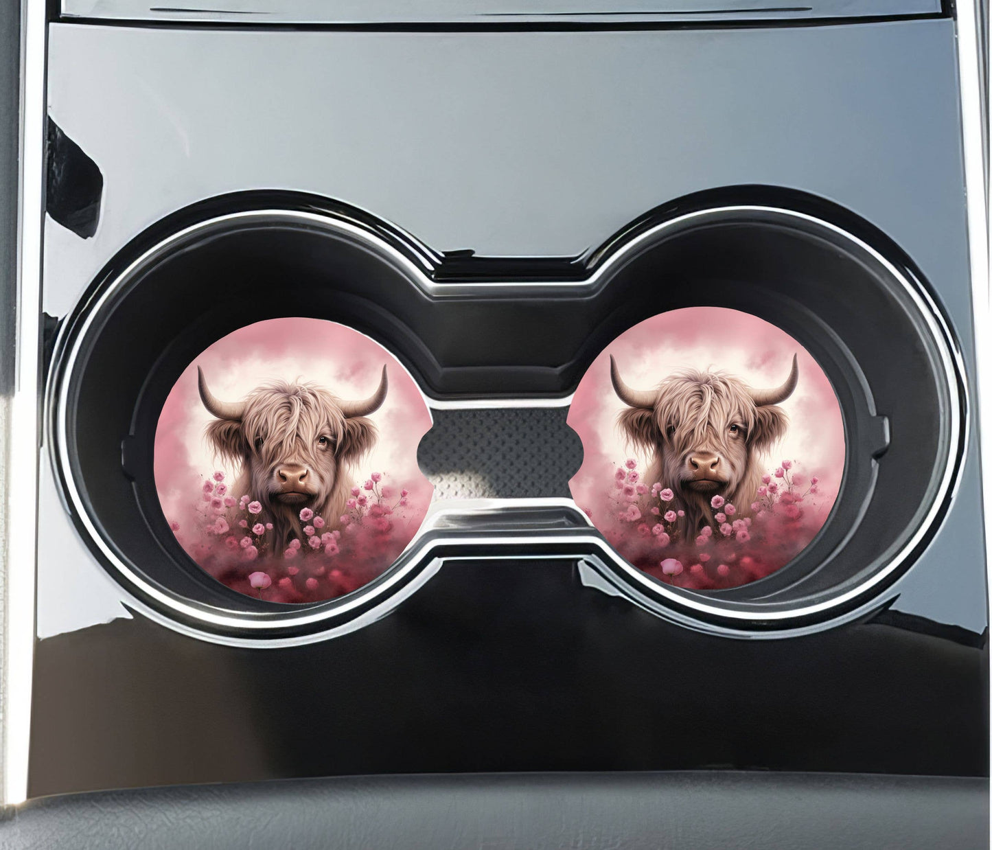 Highland Cow Car Coasters - Neoprene Set of 2