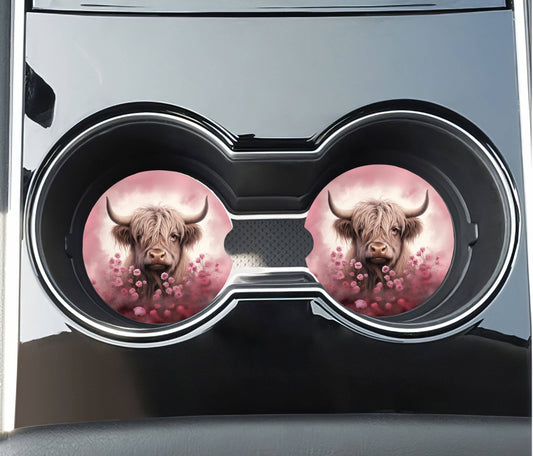 Highland Cow Car Coasters - Neoprene Set of 2
