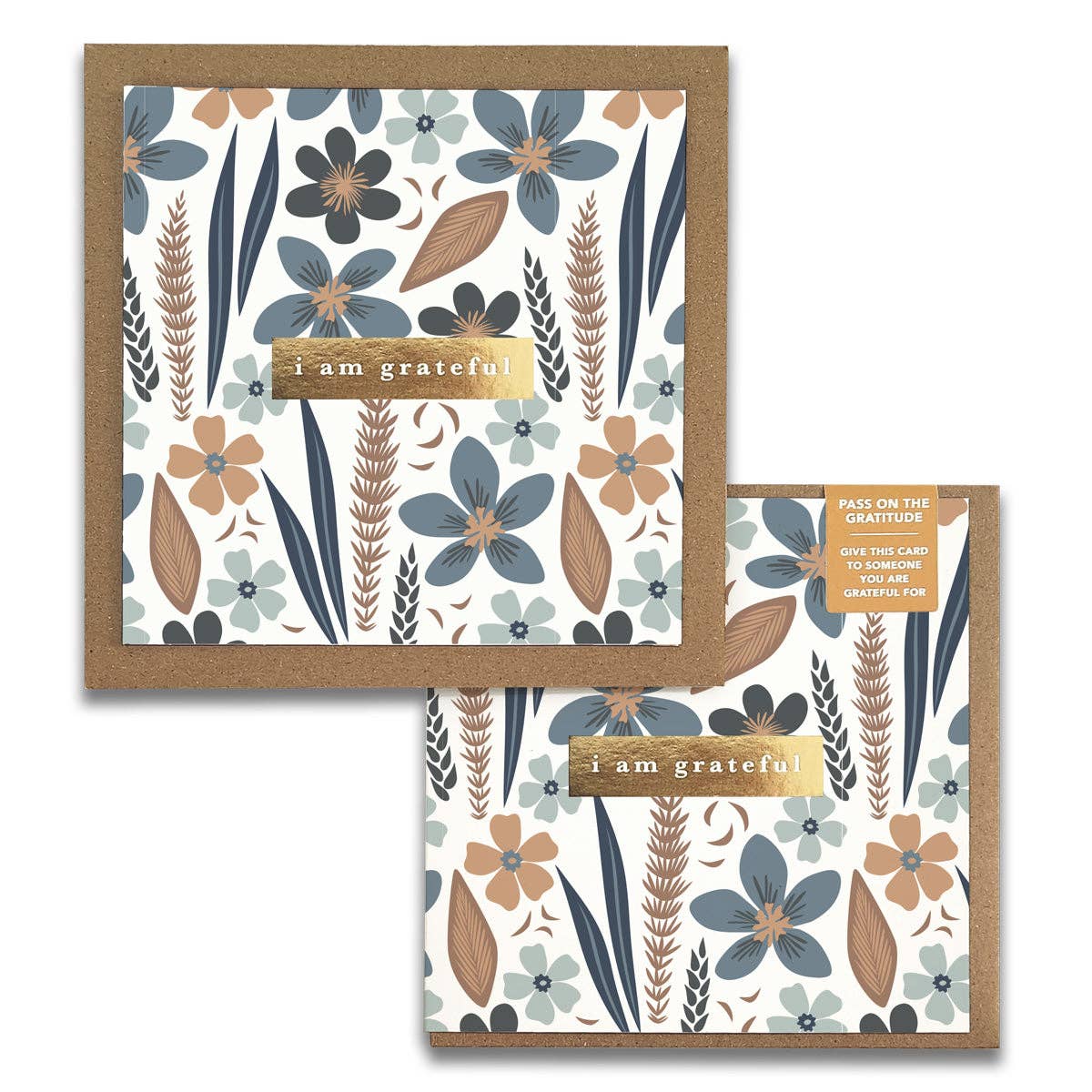 Misty Bloom Floral "I Am Grateful" Gratitude Greeting Cards (Set of 2) — Pay-It-Forward Thank You Cards