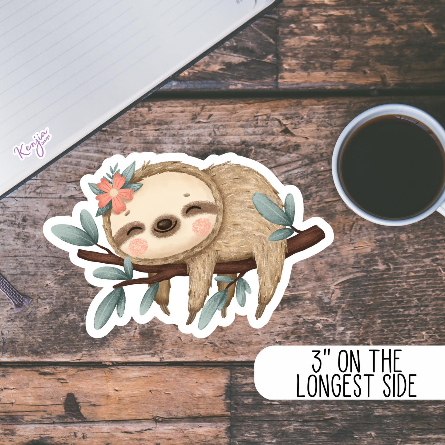 Cute Handmade Sleeping Sloth Sticker / Waterproof: Waterproof Matte