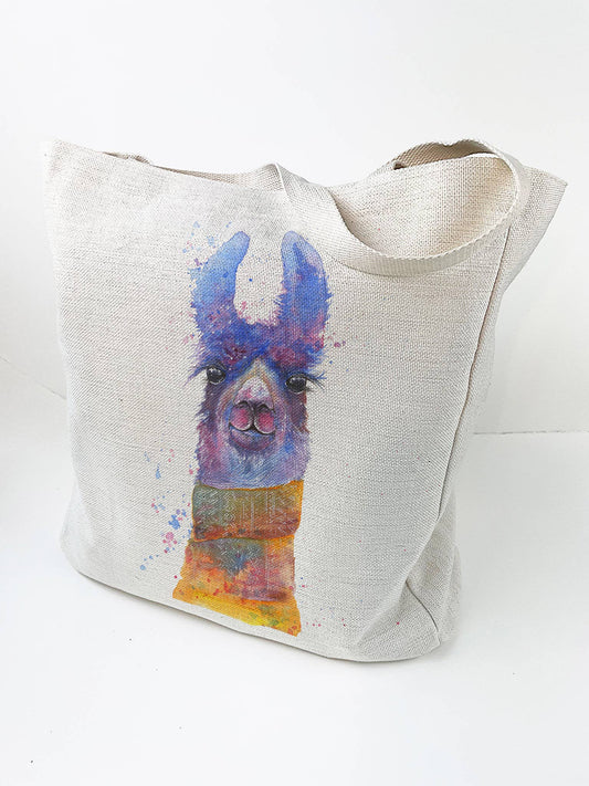Large Linen/Canvas Tote Bag - Licorice - Cute Lama