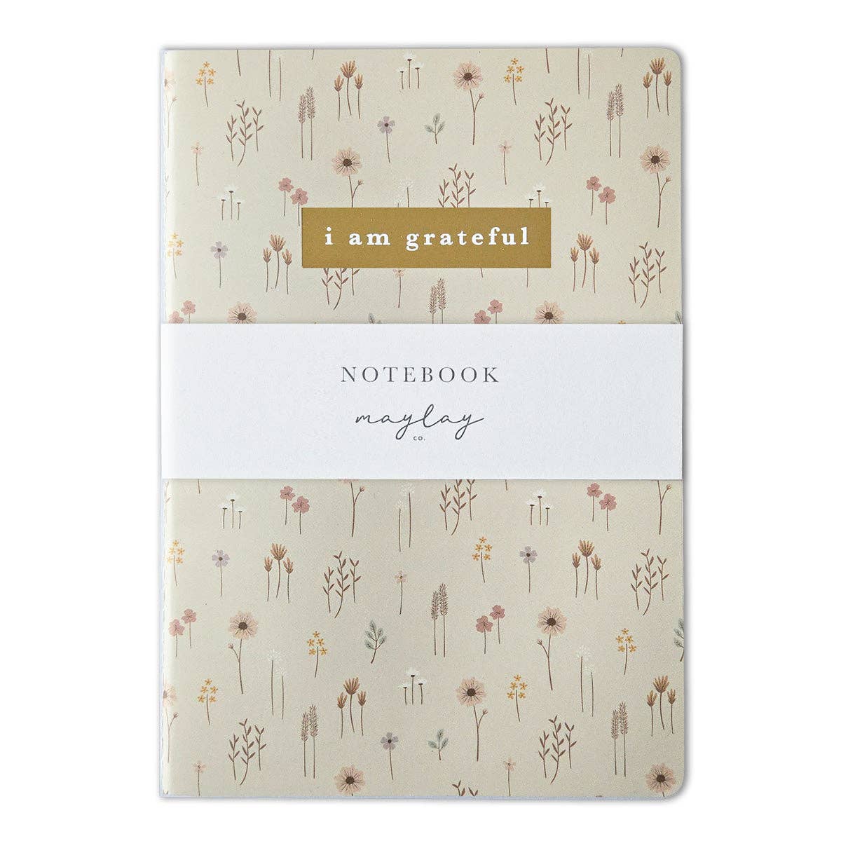 Farmhouse Floral "I Am Grateful" Jotter Notebook — Gold Foil with Dotted Grid Pages B6 Size