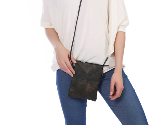 Black - Flower Laser Cut Crossbody Cellphone Bags