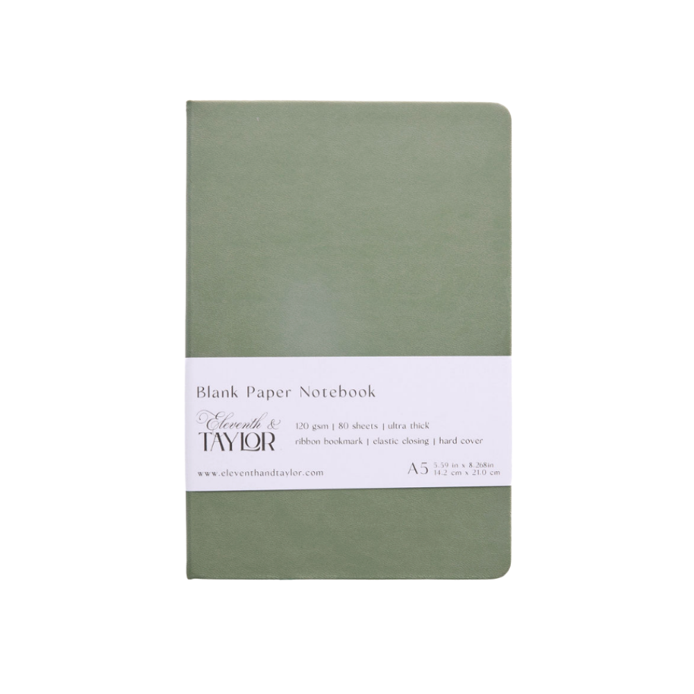 160 Page A5 Blank Journals: 120 GSM Thick Blank Card Stock: Army green
