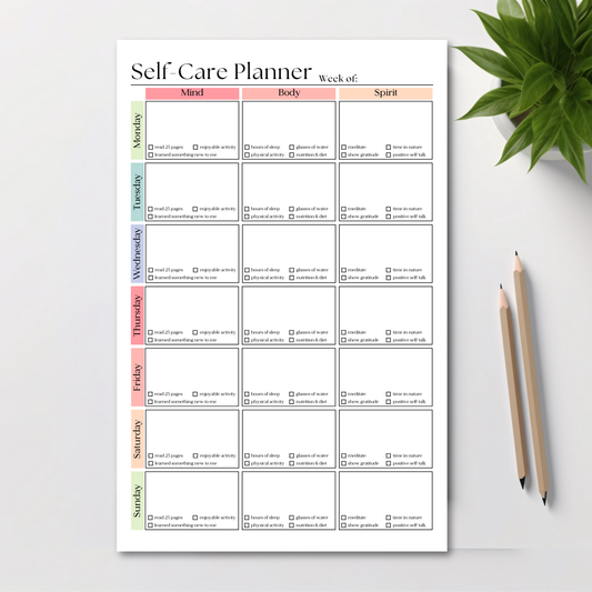 Weekly Self-Care Planner: 50 Page Tear-Off Notepad
