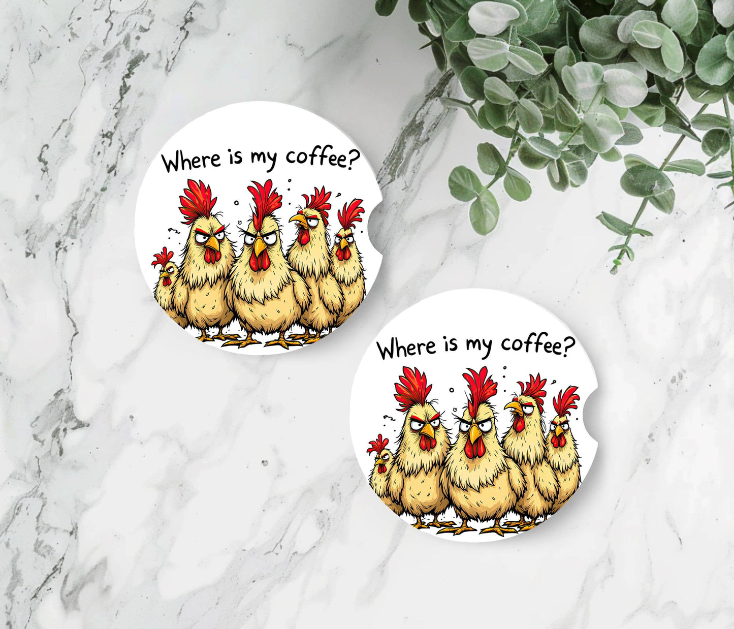 Chickens Coffee Car Coasters -Neoprene Set of 2