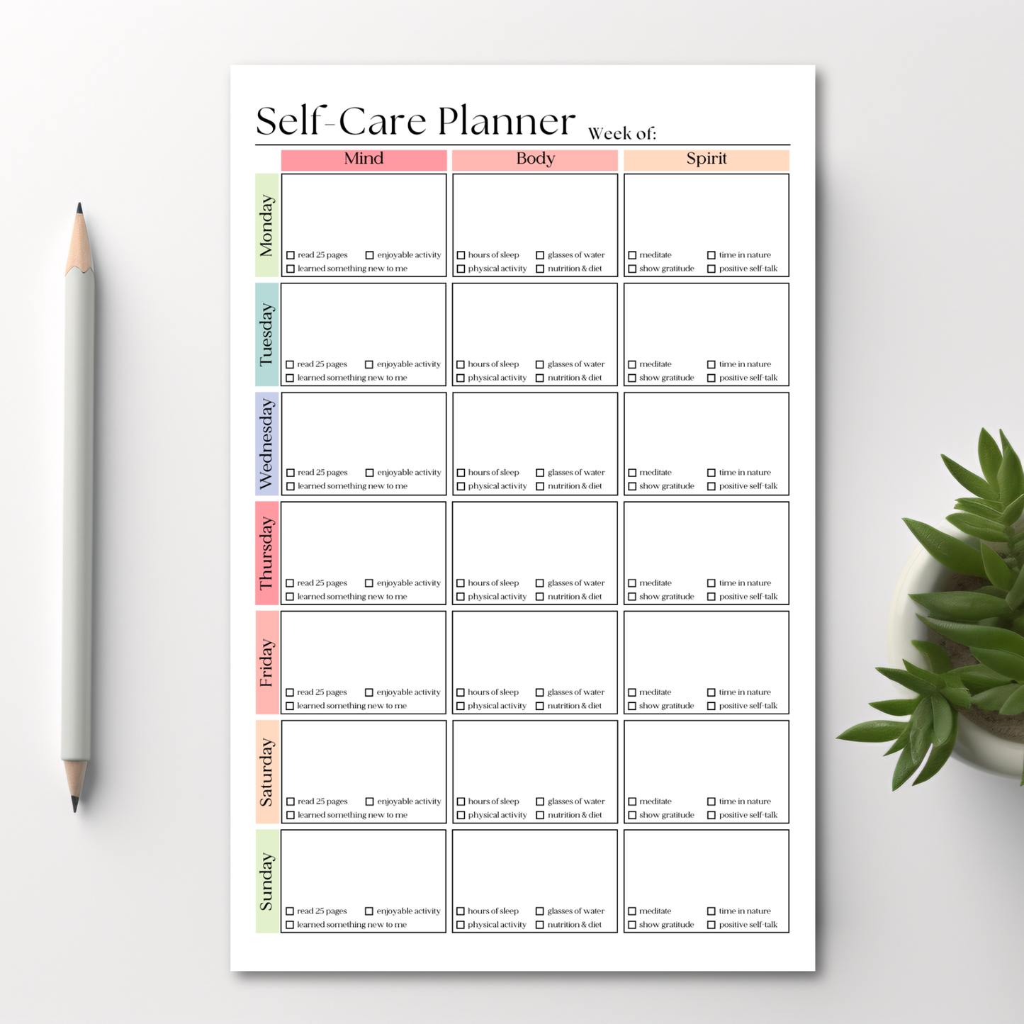 Weekly Self-Care Planner: 50 Page Tear-Off Notepad