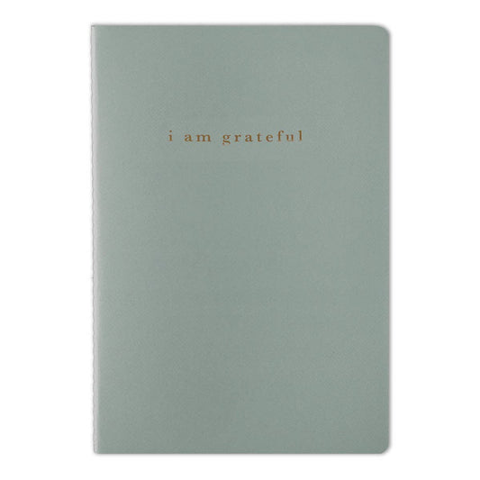 Green "I Am Grateful" Jotter Notebook — Gold Foil with Dotted Grid Pages B6 Size