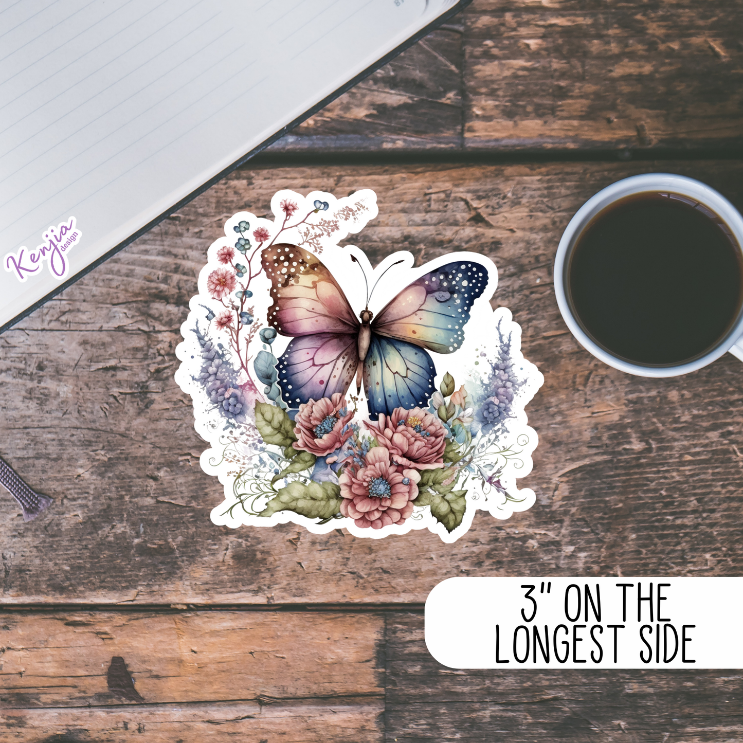Cute Handmade Retro Butterfly Floral Sticker / Waterproof: Waterproof Matte