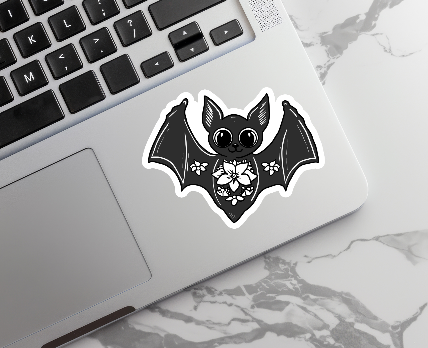 Cute Bat and Flowers | Gothic | Waterproof Sticker | 3"
