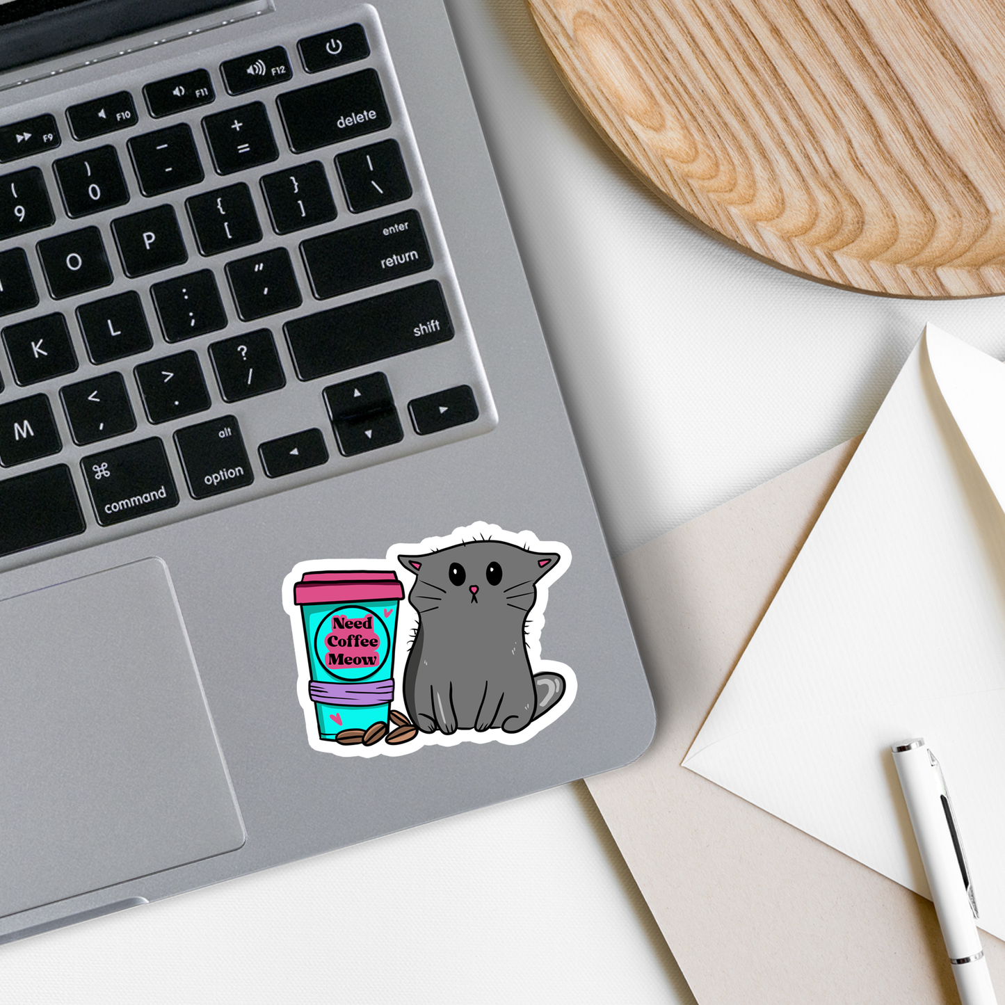 Need Coffee Meow | Cat | Pun | Waterproof Vinyl Sticker | 3"