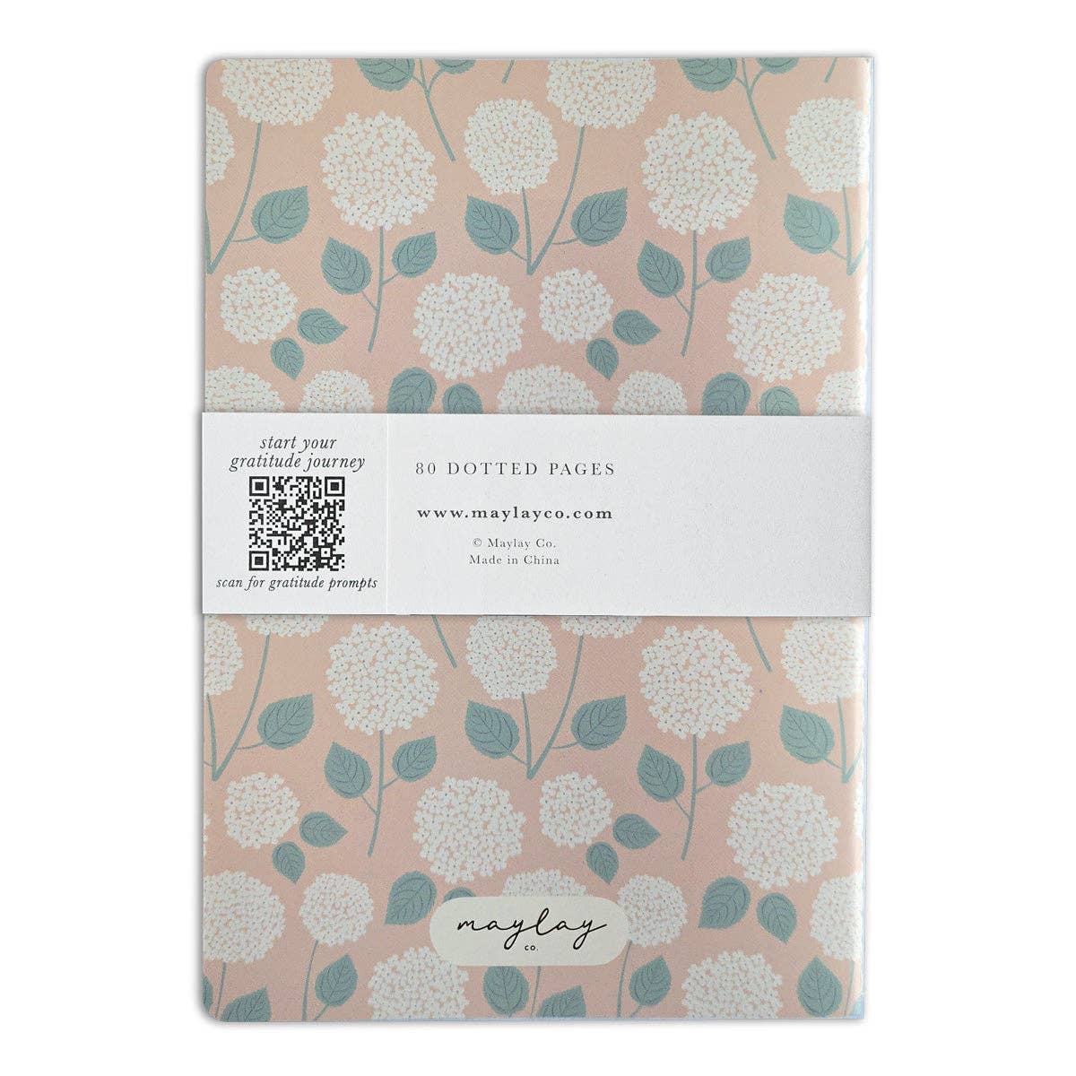 Hydrangeas Floral "I Am Grateful" Jotter Notebook — Gold Foil with Dotted Grid Pages B6 Size