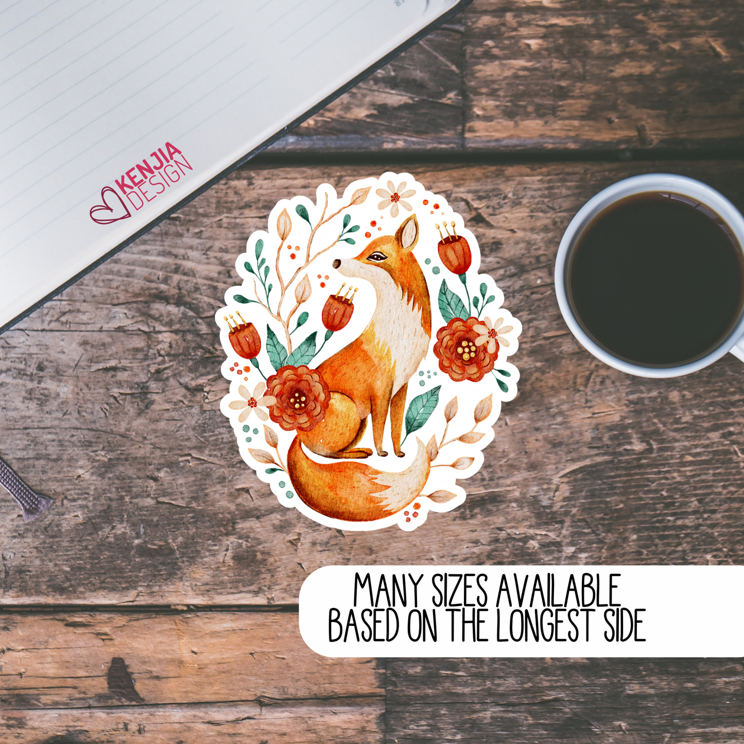 Cute Fox Stickers and Magnets with Flowers: Matte / 2'' Stickers
