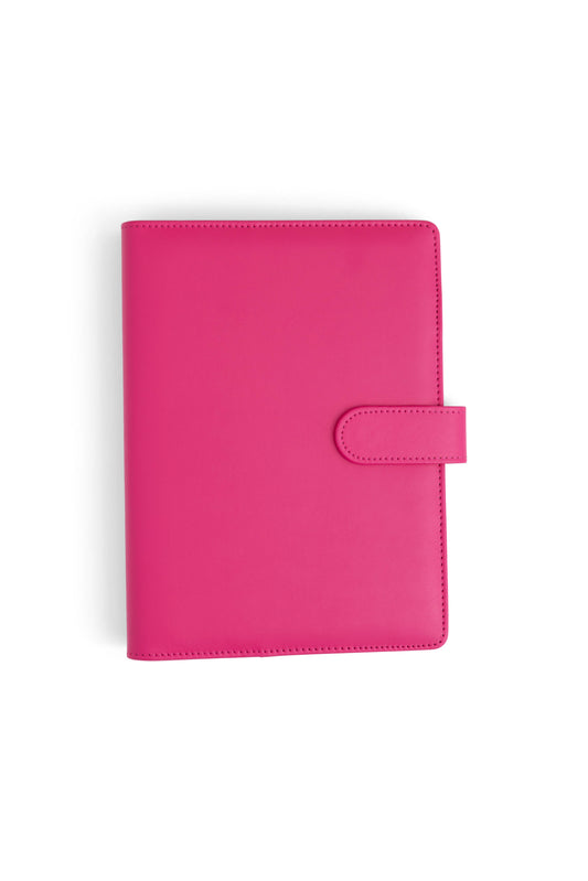 A5 Binder: 6 Hole with Elastic Pen Holder & Magnetic Closure: Fuschia Pink