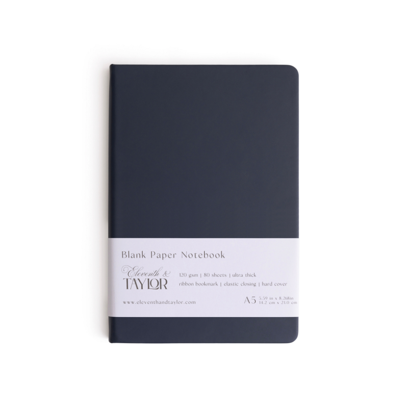 160 Page A5 Blank Journals: 120 GSM Thick Blank Card Stock: Navy Blue