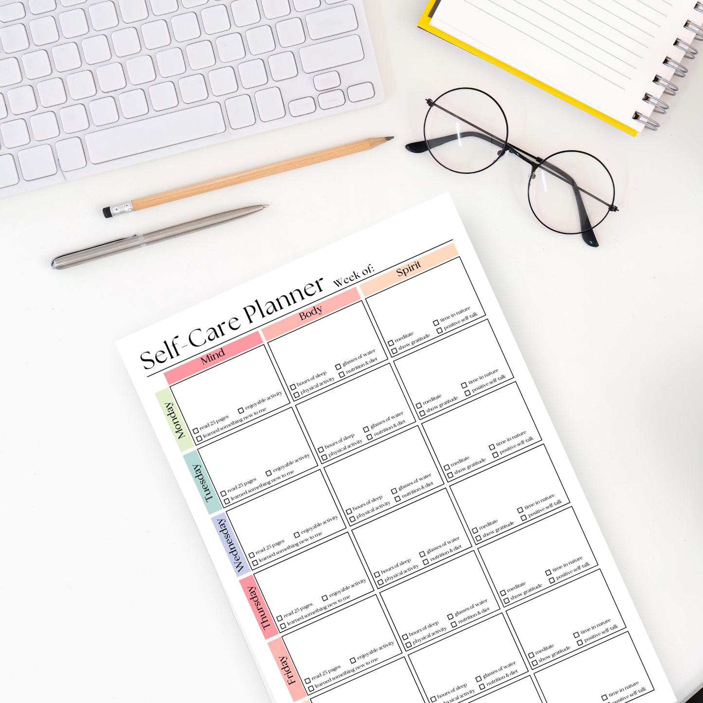 Weekly Self-Care Planner: 50 Page Tear-Off Notepad