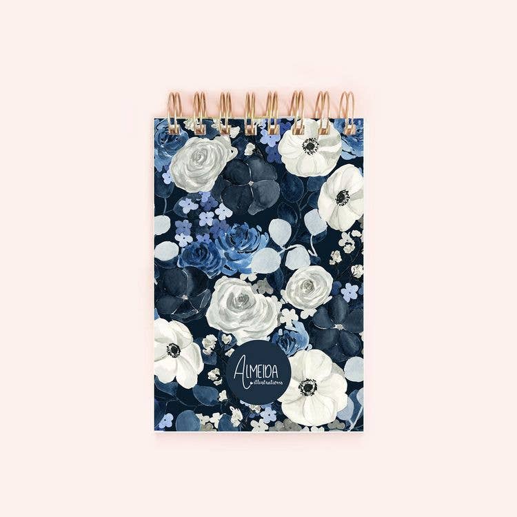 Navy Floral Spiral Notepad | 150 Lined Pages