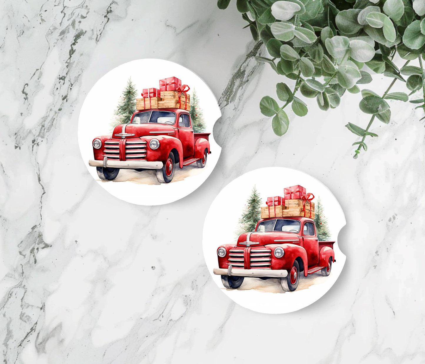 Red Truck Christmas Car Coasters -Neoprene Set of 2