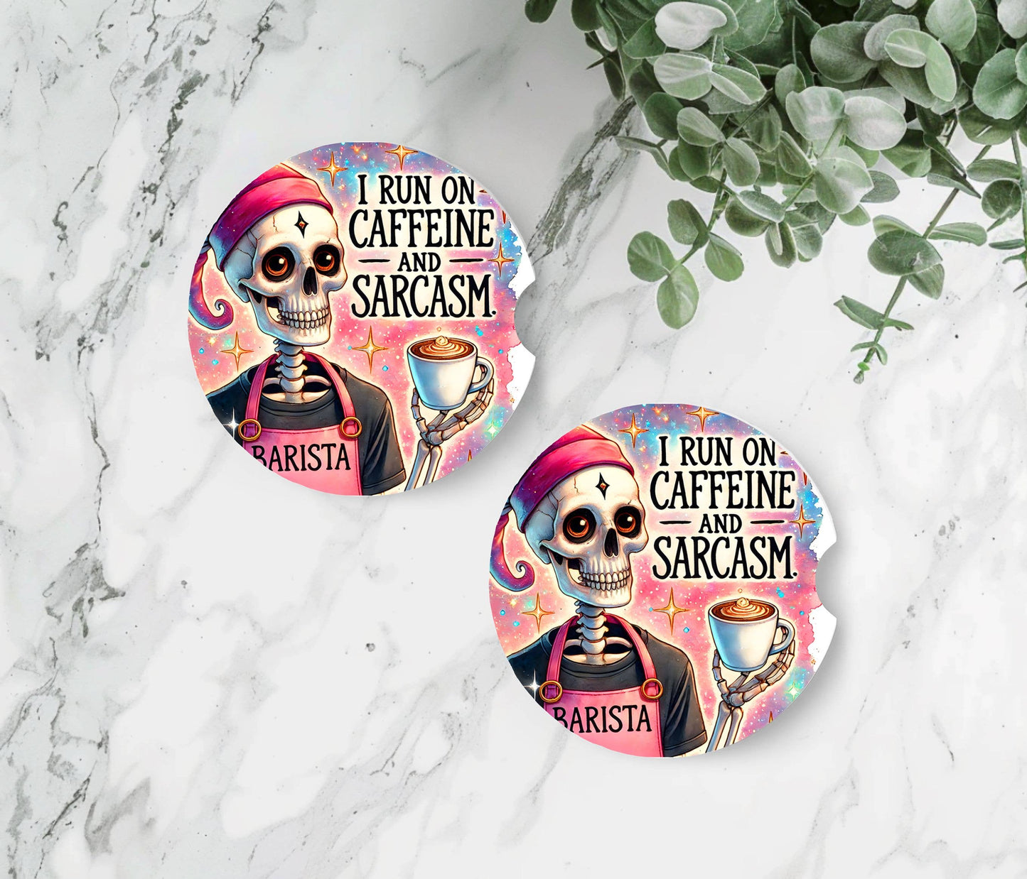 Sarcastic Skeleton Car Coasters - Neoprene Set of 2