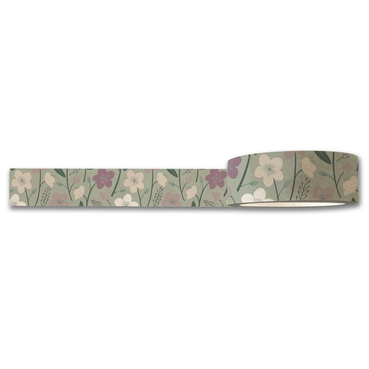 Enchanted Garden (Green) Floral Washi Tape — Decorative Paper Tape for Planners, Journals, Scrapbooking & Crafts
