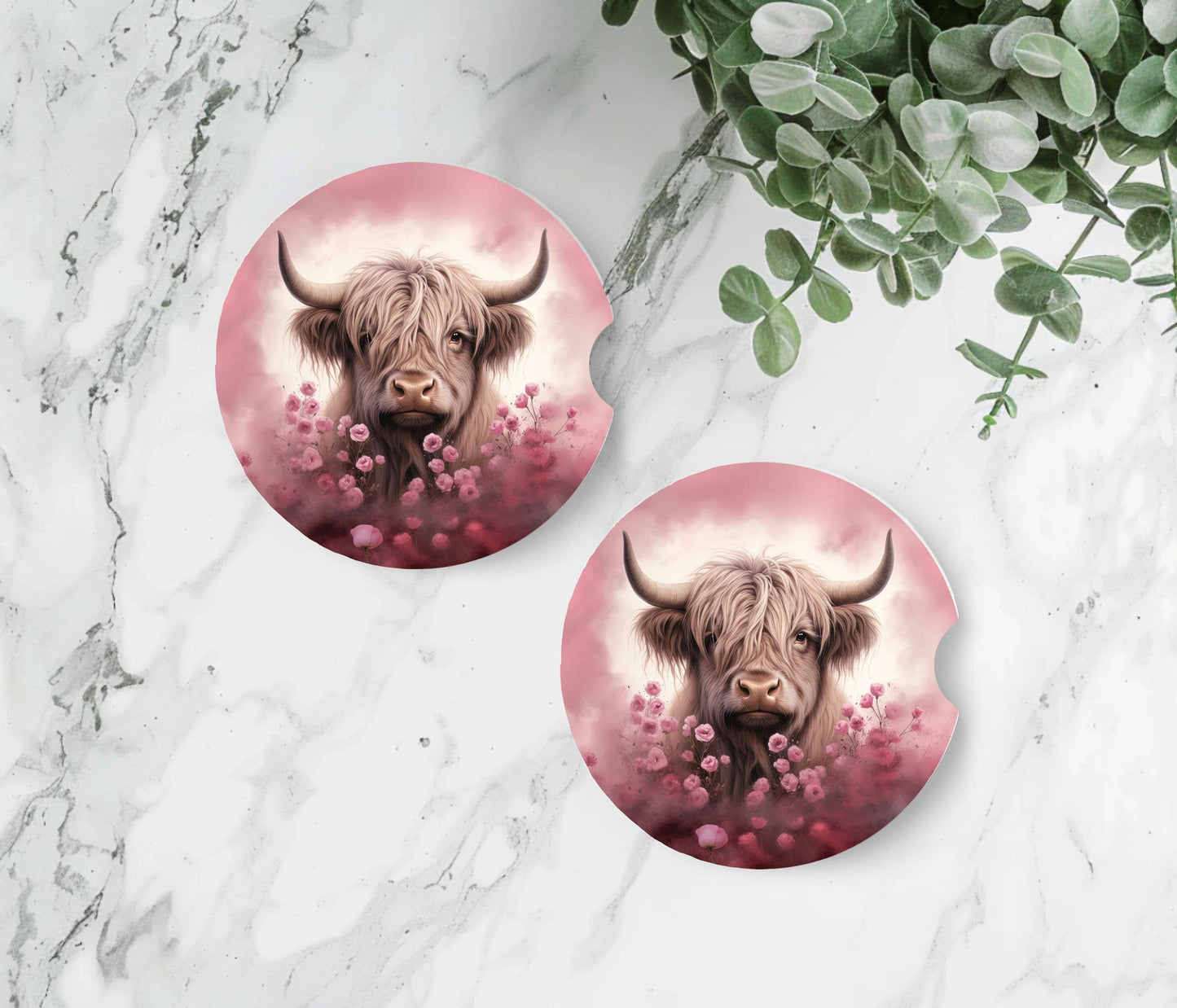 Highland Cow Car Coasters - Neoprene Set of 2