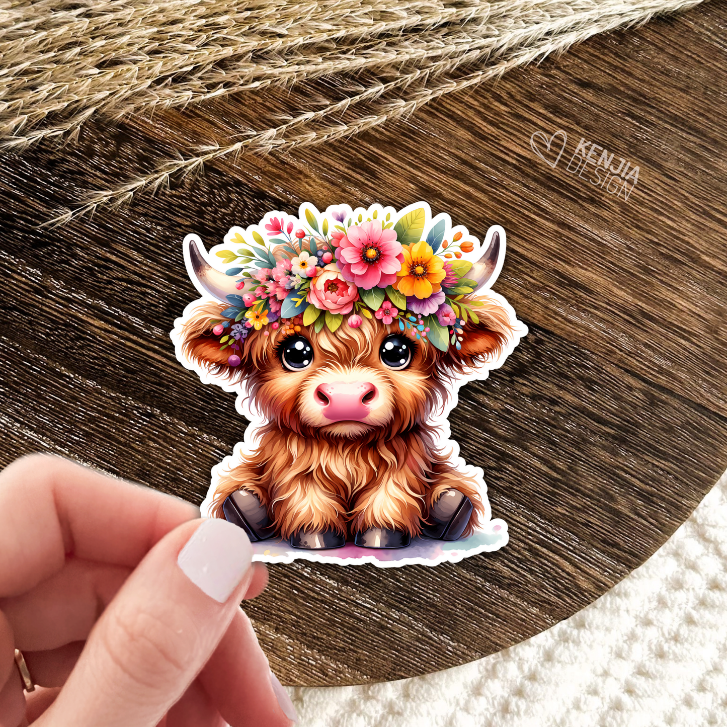 Cute Baby Highland Cow Stickers / Floral Farm Animal Lover : Matte Stickers 2''