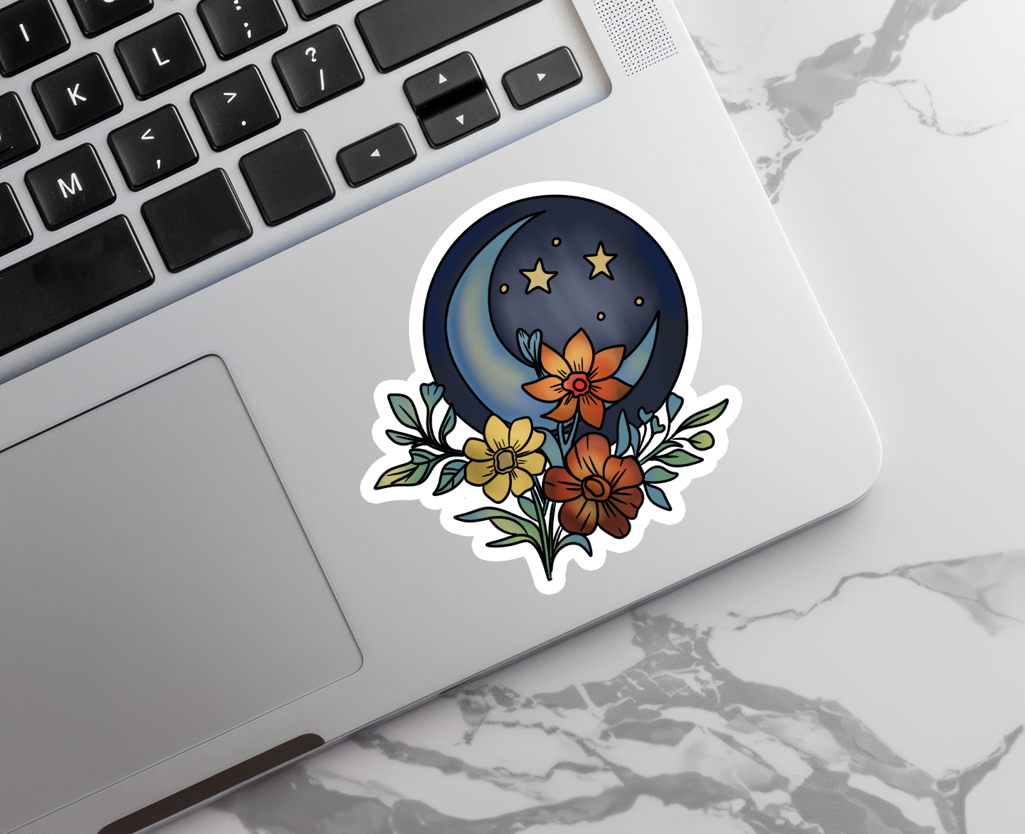 Floral Moon | Celestial | Waterproof Sticker | 3"