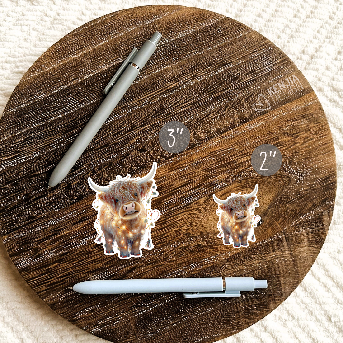 Cute Christmas Highland Cow Stickers / Farm Animal Lover: Matte Stickers 2''