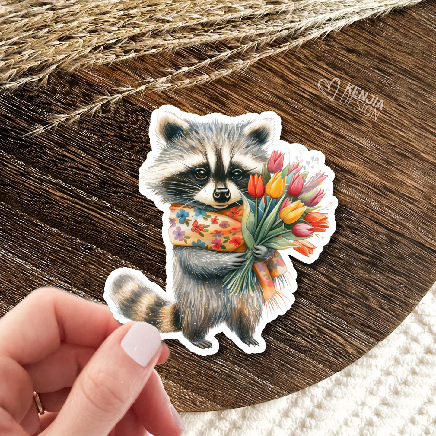 Raccoon With Summer Flowers Stickers & Magnets / Watercolor: Matte Stickers 2''