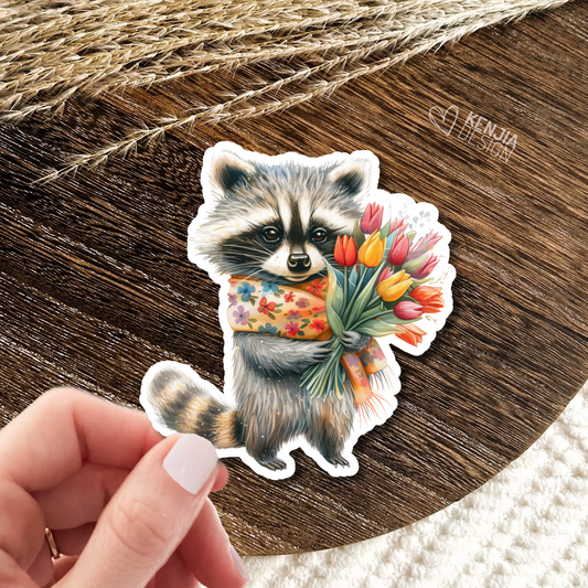 Raccoon With Summer Flowers Stickers & Magnets / Watercolor: Matte Stickers 2''